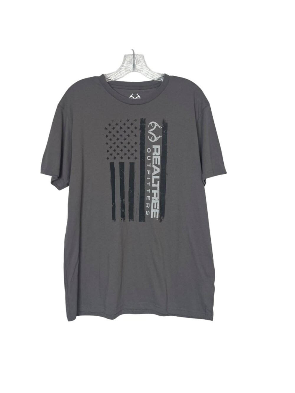 Realtree Outfitters Tshirt Mens Large Gray US Flag Patriotic Outdoors